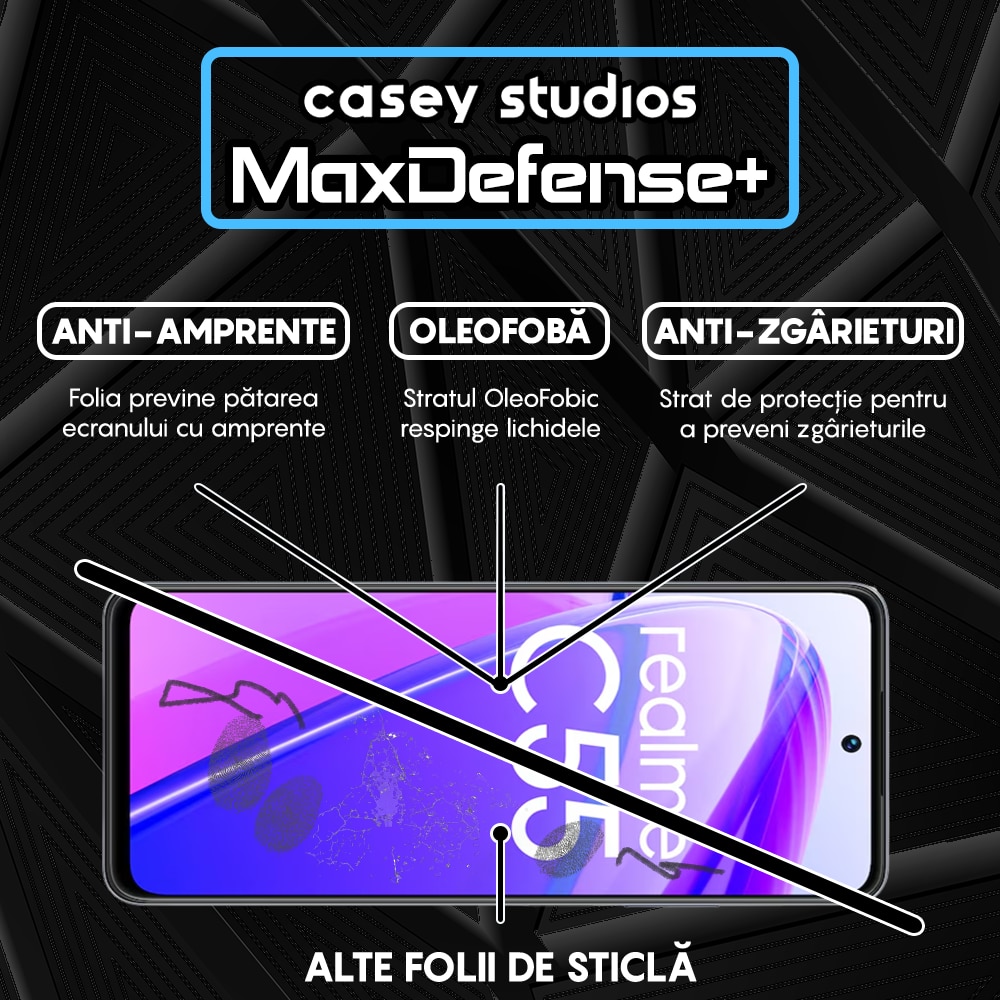 Folie Sticla CASEY STUDIOS™ pentru Realme C55, Full Cover 3D, Full Glue, Duritate Militara, Protectie Profesionala Ecran 3D, Anti Zgarieturi, Margini Negre