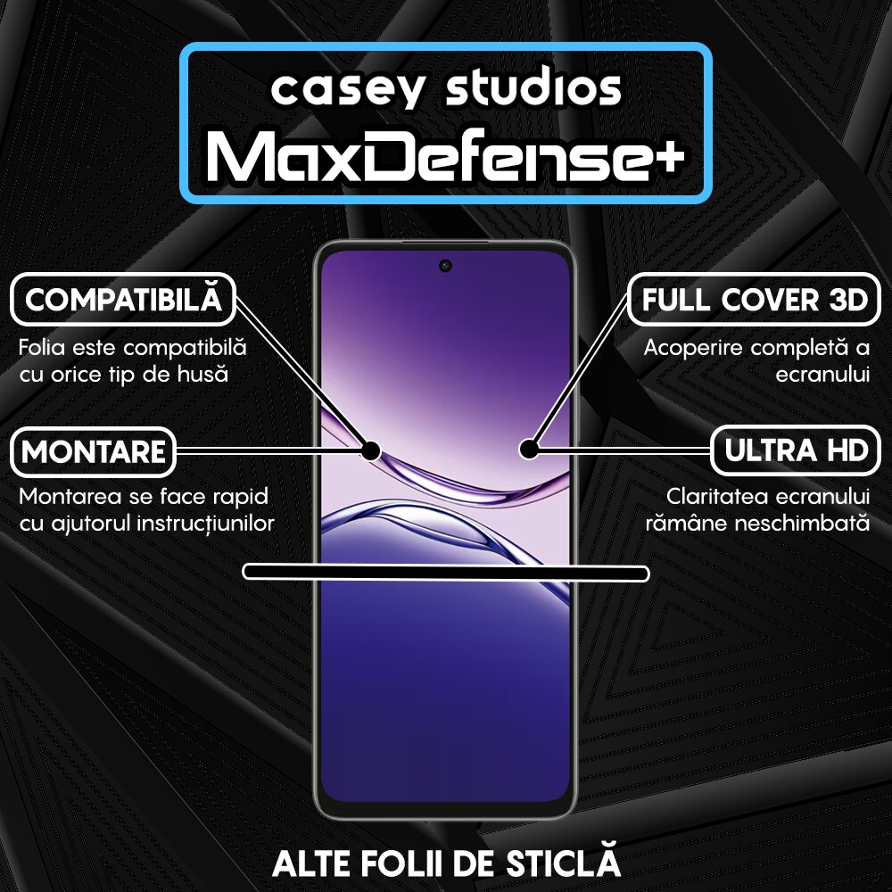 Folie Sticla CASEY STUDIOS™ pentru Oppo A5m, Full Cover 3D, Full Glue, Duritate Militara, Protectie Profesionala Ecran 3D, Anti Zgarieturi, Margini Negre