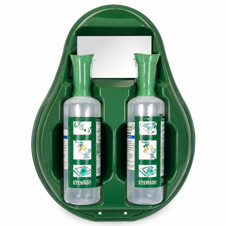 Trusa Pentru Spalarea Ochilor De Urgenta Golden Protect, Kit Prim Ajutor Ocular, 2 Sticle 500 Ml Solutie Salina, Montaj Perete, Oglinda Inclusa