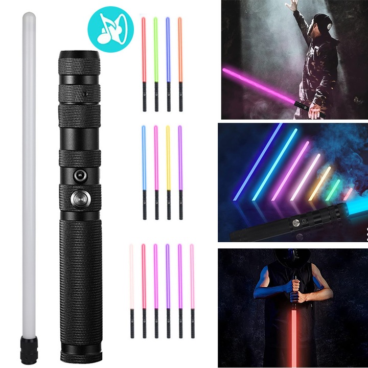 Sabie Laser RGB Cu Maner Metalic, 14 Culori, Efecte Sonore De Leagan Si Lupta Fluide, Sabie Luminoasa LED Reincarcabila, Dezactivare Sunet, Cadouri Pentru Petrecerea De Cosplay Pentru Copii Si Adulti