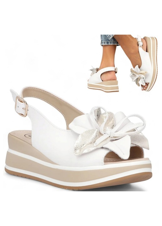 Sandale Dama, Filippo, Piele, Pe Platforma, Elegante, Confortabile, Albe, Negru