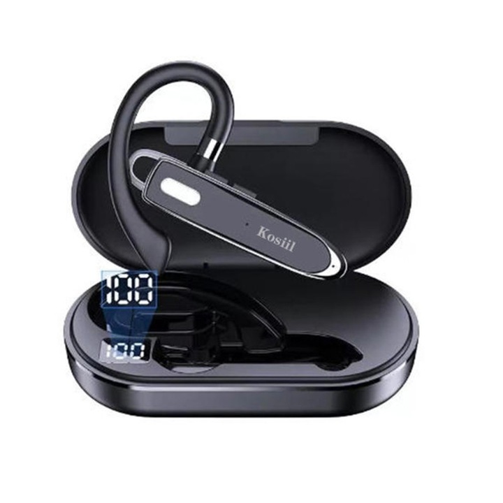 Kosiil V5.1 Bluetooth fülhallgató, mikrofonnal, 500mAh LED töltőtokkal, Type-C, Android/iOS kompatibilis, Fekete