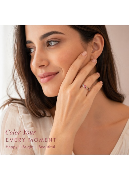 Inel elegant din aliaj rose gold cu pietre multicolore stralucitoare