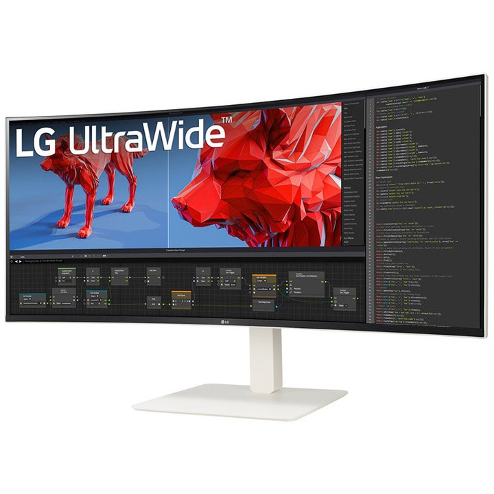 LG UltraWide™ 38BR85QC-W LED monitor, UWQHD+ (3840x1600), IPS, 144Hz, 1ms GtG, 2300R ívelt, DisplayHDR™ 600, HDR 10, AMD FreeSync Premium Pro, G-SYNC Compatible, Flicker Safe, VRR, Super Resolution+, HDMI, DP, USB-C 90W, RJ-45, 7Wx2 hangszóró, Fehér