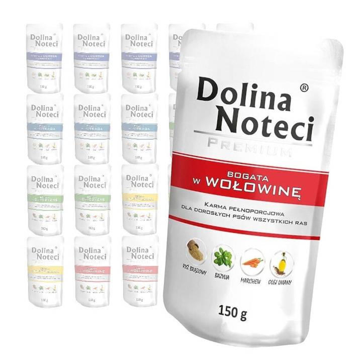 Hrana Umeda pentru Caini Dolina Noteci Premium Mix 5 Gusturi 20x150g Vita Curcan Caprioara Pastrav Cod