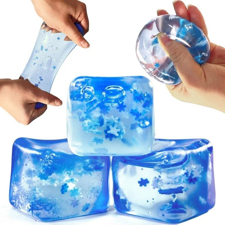 Прозрачно гел кубче антистрес играчка със снежинки, еластично squishy сензорно overtang