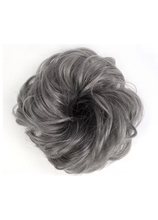 Extensie Coc Gri inchis, elastic din par cu aspect natural, fibra Futura Heat, calitate premium, Animis Beauty®
