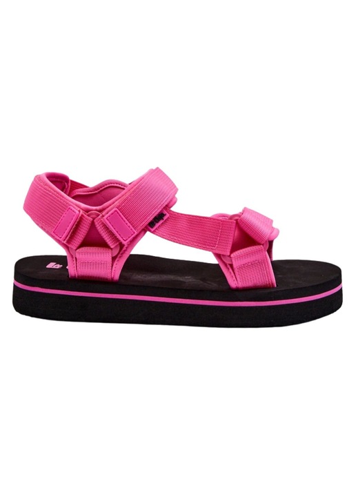 Sandale dama Lee Cooper, roz neon cu elemente negre, sistem triplu de velcro, talpa din spuma, de vara