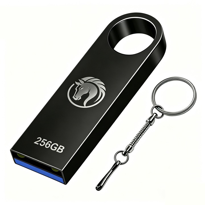 Memorie USB 256GB, 3.0, rezistenta la apa si socuri, negru, metal, 10g