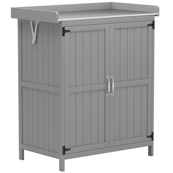 Cutie de Depozitare pentru Exterior, Outsunny, Lemn de brad, Otel, 74 x 43 x 88 cm, Gri