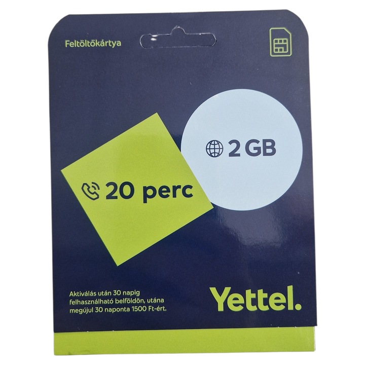 Yettel Sim kártya 20 perc, 2GB egyenleggel