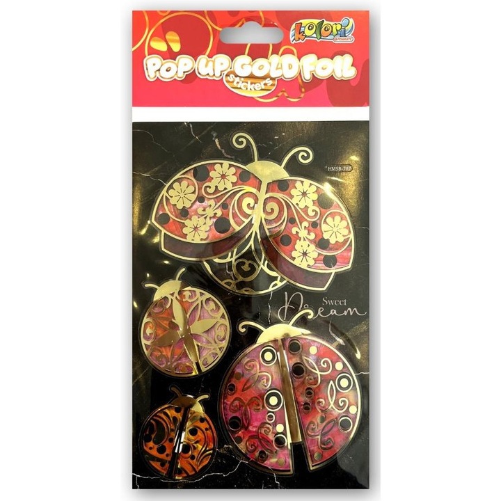 Penmate Pop Up Gold Foil 3D dekoratív matricák, aranyfóliával, többszínű, 13 x 24,5 cm