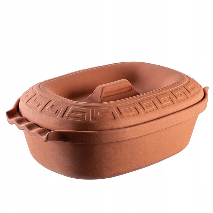 Vas roman de gatit, Vas oval, 5 L, cu capac, pentru cuptor, maro