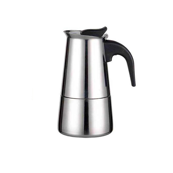 Espressor Moka, Cafetiera pentru aragaz, 100 ml Capacitate, Otel inoxidabil, Pentru acasa si birou, Finisaj mat