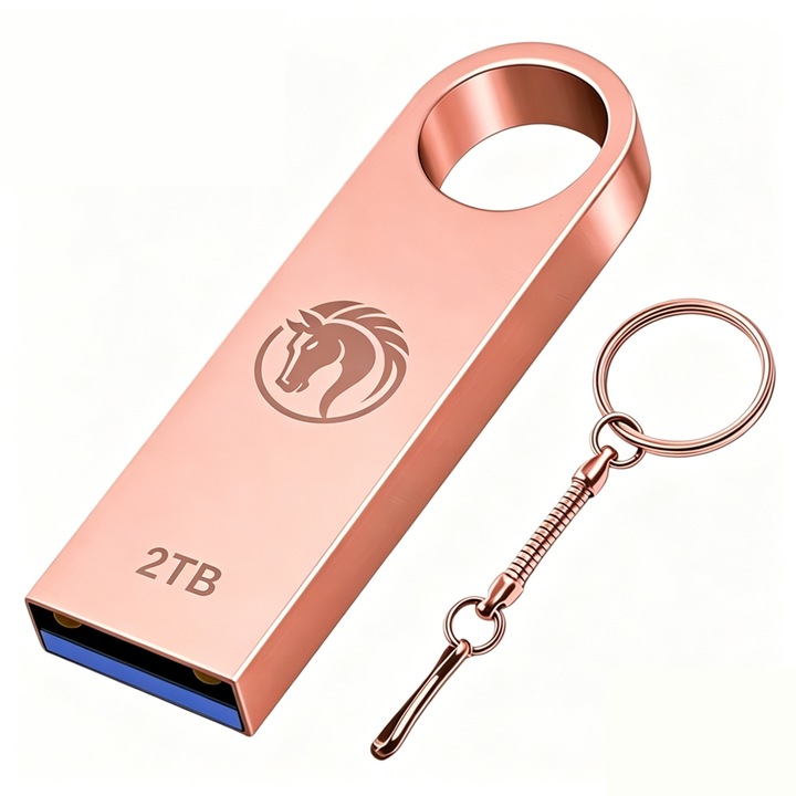 Memorie USB 2TB, carcasa durabila rezistenta la apa, USB 3.0 viteza maxima 100MB/s, Plug and play, compatibil cu calculatoare desktop si laptopuri (Aur roz)