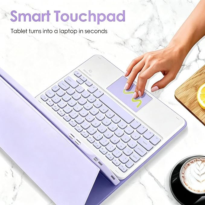 Husa cu tastatura wireless pentru tableta, compatibil cu Lenovo M11, mouse dual-mode 2.4G, tastatura magnetica detasabila, suport pentru stilou, touchpad, mov