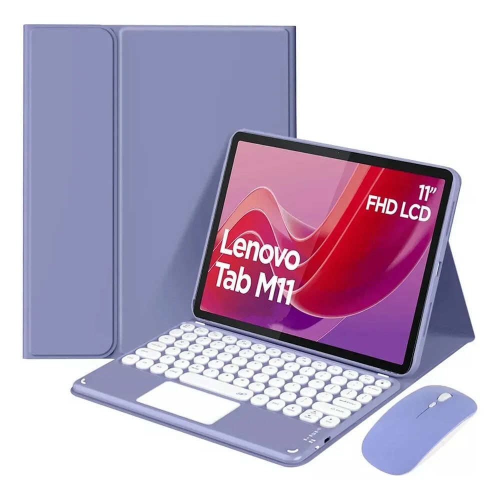 Husa cu tastatura wireless pentru tableta, compatibil cu Lenovo M11, mouse dual-mode 2.4G, tastatura magnetica detasabila, suport pentru stilou, touchpad, mov