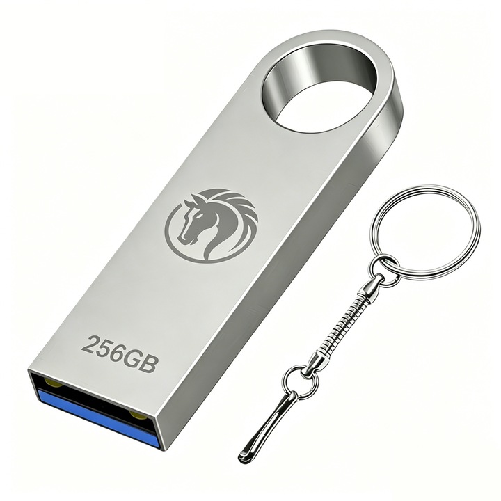 Memorie USB 3.0 256GB, metalica, rezistenta la apa, praf si socuri, viteza citire pana la 100MB/s, argintiu