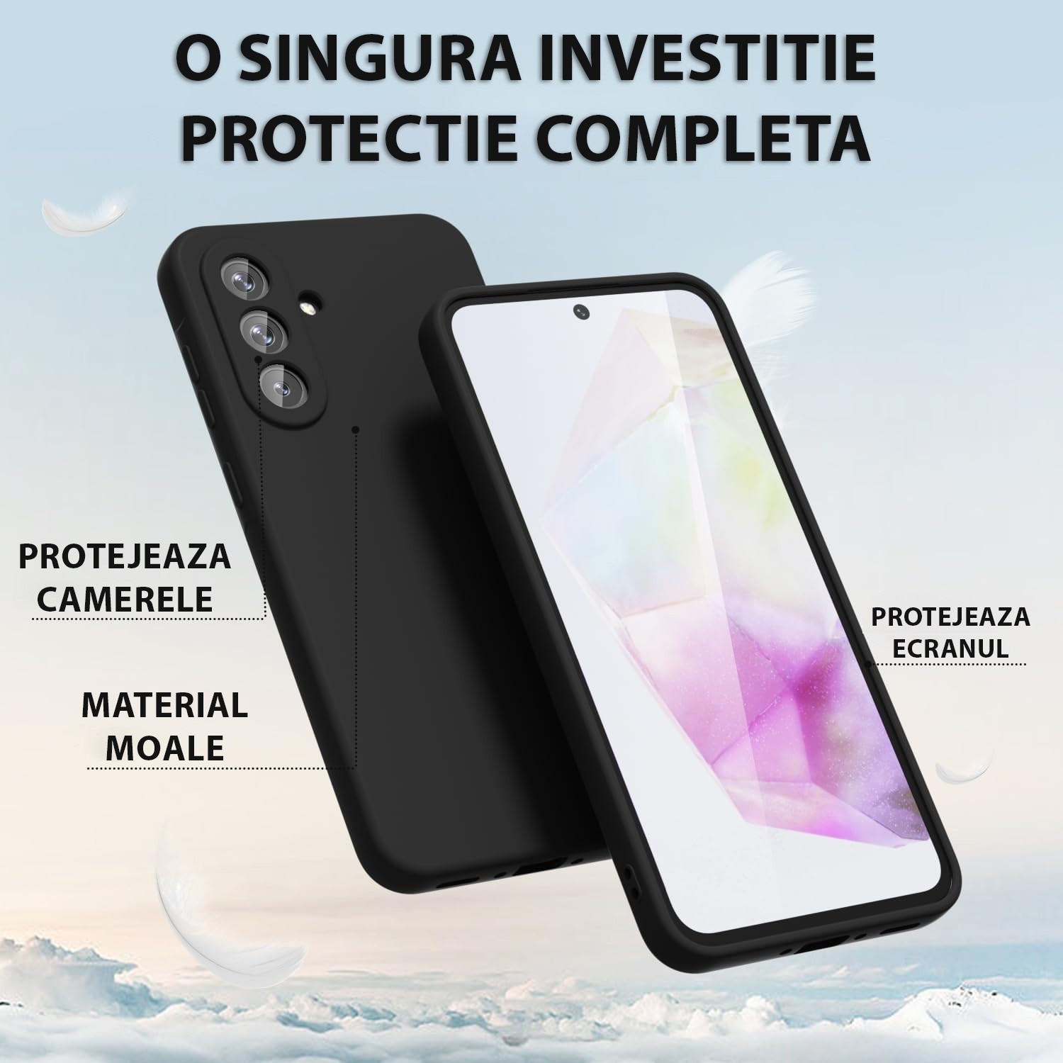 Husa pentru Samsung Galaxy A57 5G Daden® Silicon Soft, Ultra Slim, Protectie sporita, Interior de microfibra, Negru