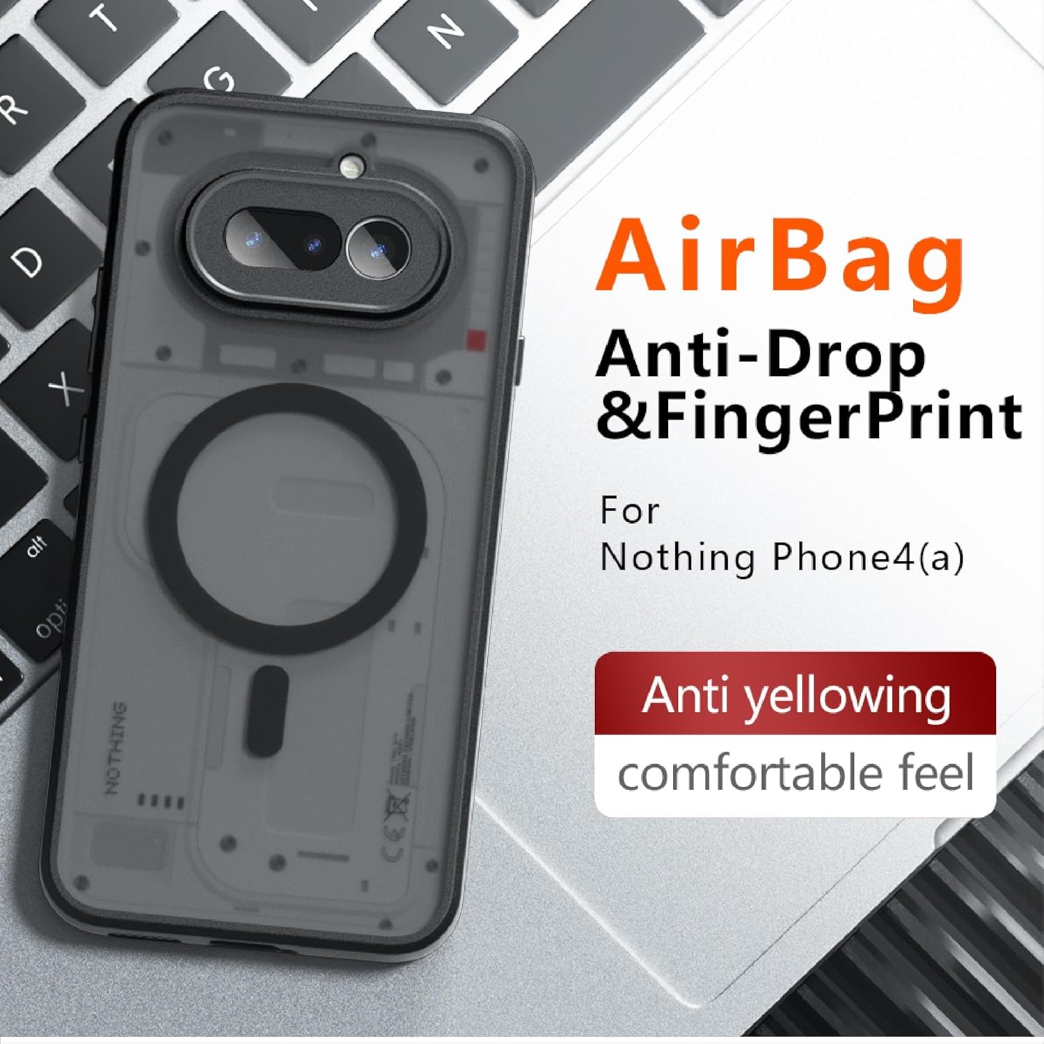 Husa premium pentru Nothing Phone (4a) CareFree Defender, cu MagFit, Design Slim & Protectie Completa, Never-Yellow, anti-amprente - negru mat