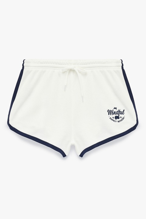 KOTON, Pantaloni scurti de trening cu segmente laterale contrastante, Alb fildes/Bleumarin