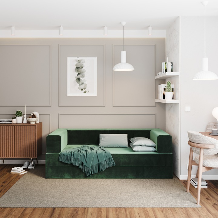 Összecsukható kanapéágy matrac, SPIJZDROWO, Flip, 100x200 cm, Imperial zöld, Bársony