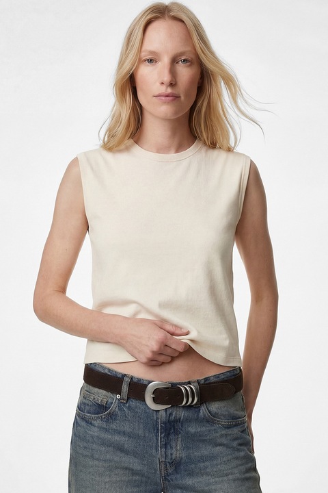 KOTON, Tricou din amestec de bumbac, fara maneci, Crem