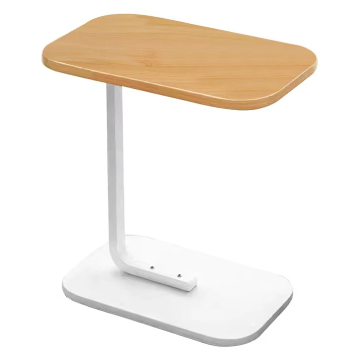 Masuta Cafea Forma C Varioshop, Alba, 40x30x60 cm, Masa Laterala pentru Canapea si Laptop, Design Modern, Cadru Metal si Blat Rezistent pentru Living si Dormitor