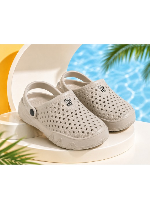 Saboti barbati bej ANTBRO® 42-43 EU, papuci vara casual din spuma EVA, ultra usori, aerisiti, cu bareta si talpa antiderapanta, pentru Casa, Gradina, Piscina si Plaja