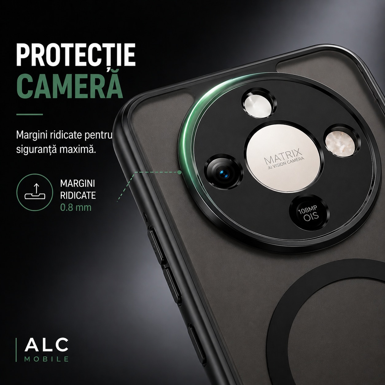 Husa pentru Honor Magic 8 Lite, Matte MagSafe, Protectie 360, Anti-Soc, Protectie Camera, Negru