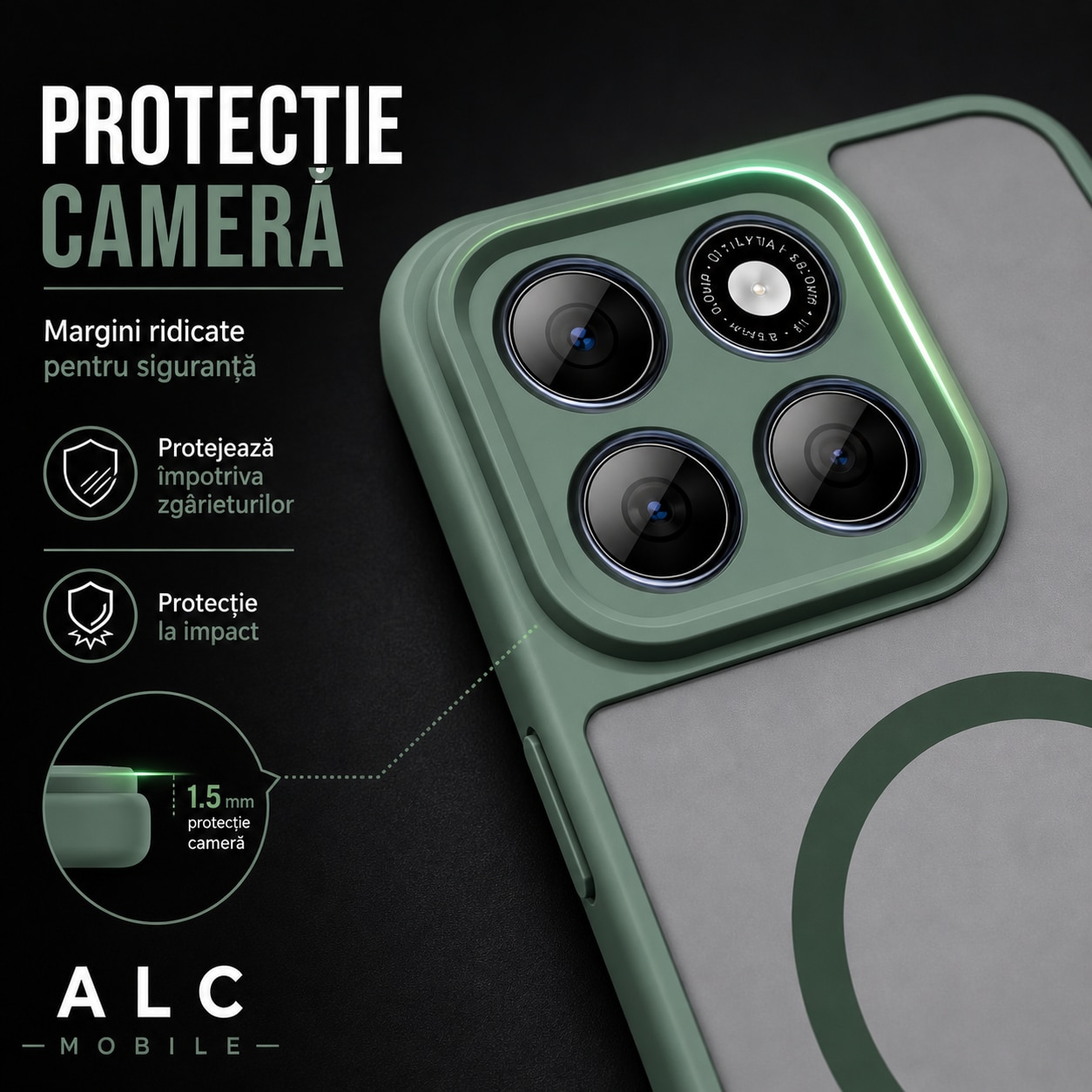 Husa pentru Motorola Edge 70, Matte MagSafe, Protectie 360, Anti-Soc, Protectie Camera, Verde
