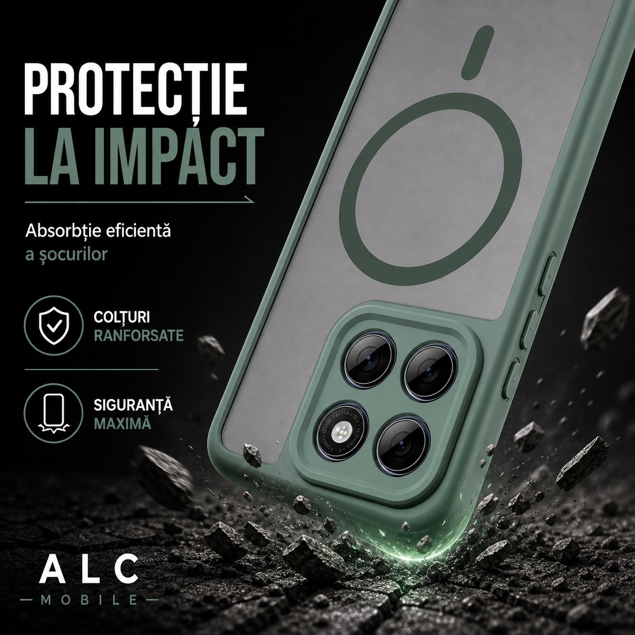 Husa pentru Motorola Edge 70, Matte MagSafe, Protectie 360, Anti-Soc, Protectie Camera, Verde