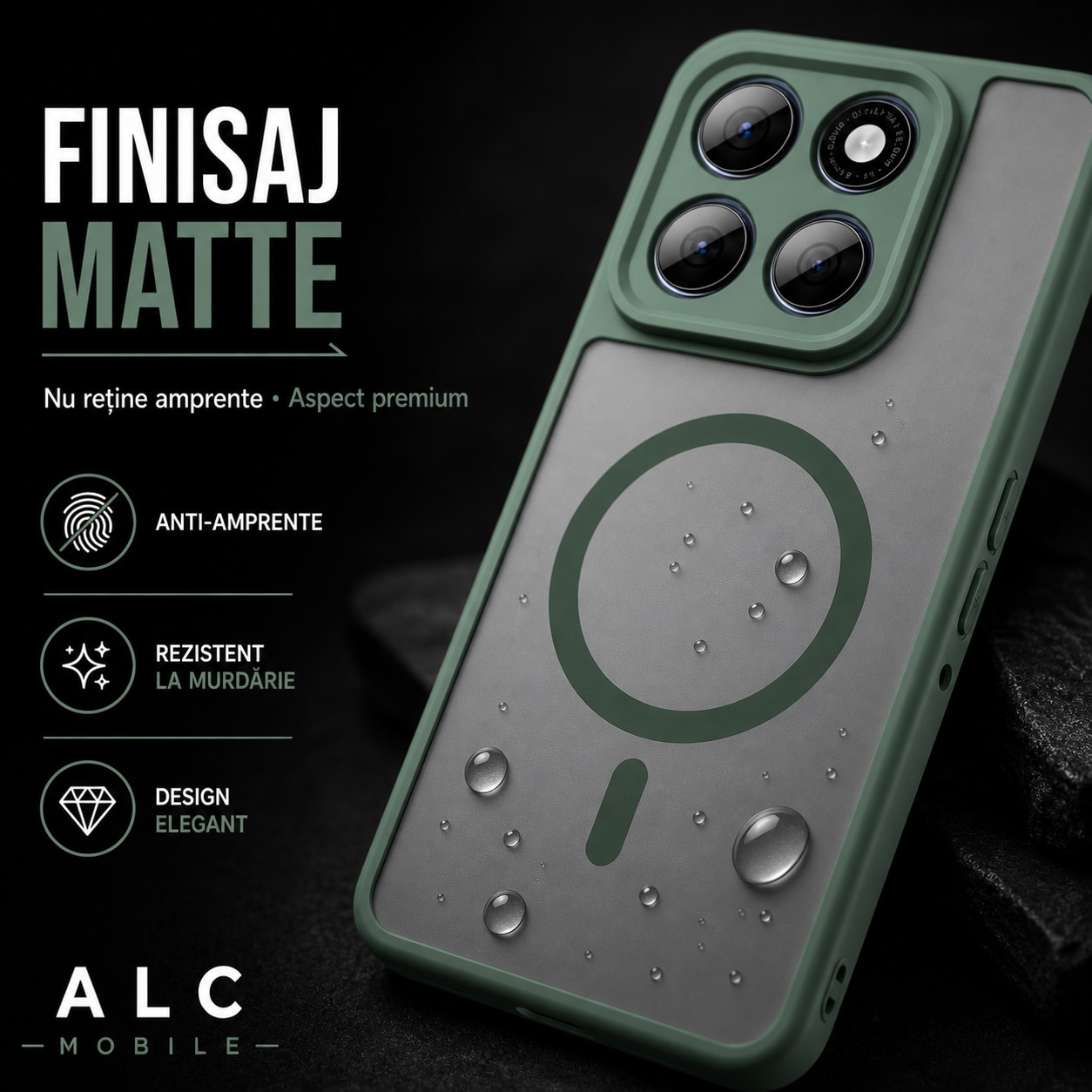Husa pentru Motorola Edge 70, Matte MagSafe, Protectie 360, Anti-Soc, Protectie Camera, Verde