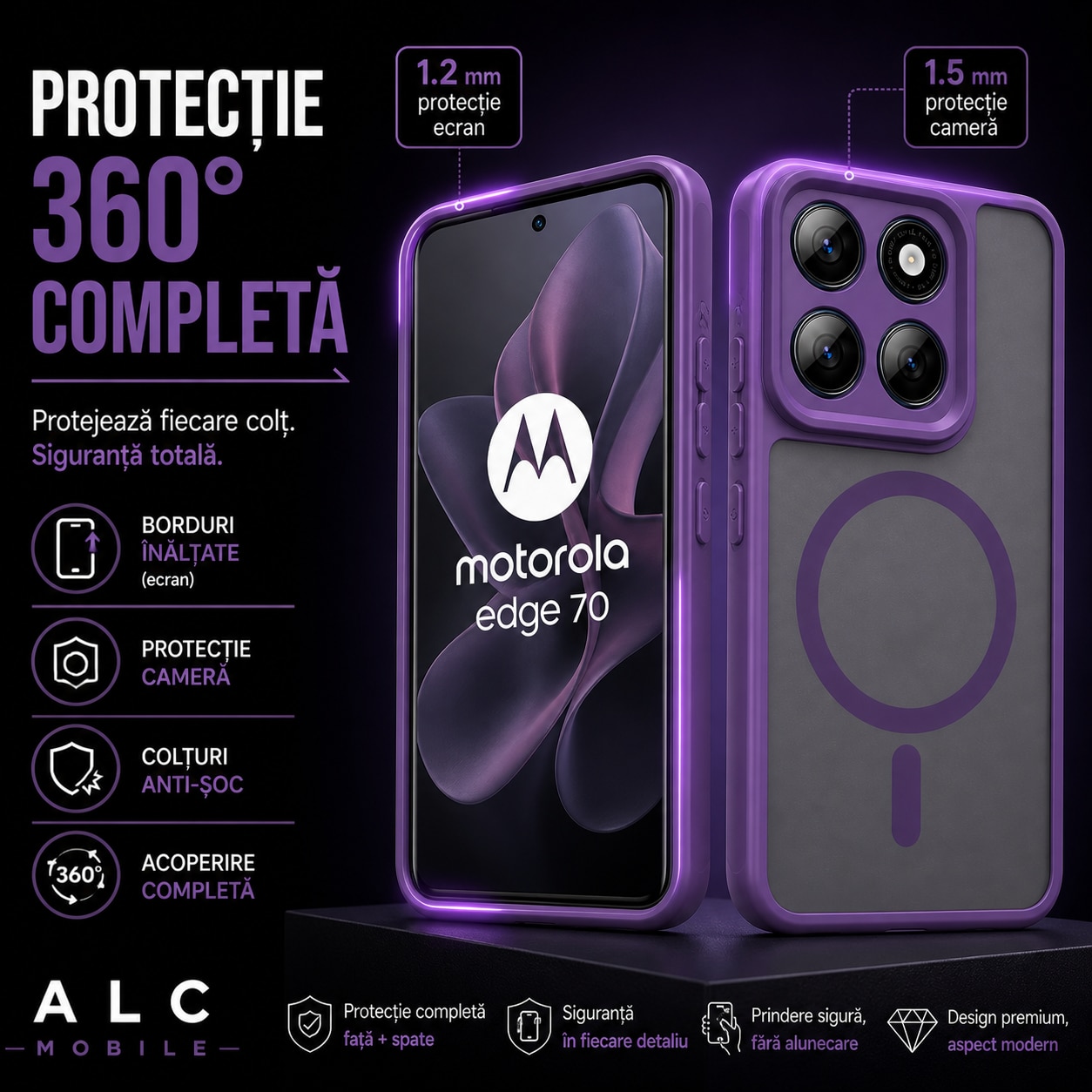 Husa pentru Motorola Edge 70, Matte MagSafe, Protectie 360, Anti-Soc, Protectie Camera, Mov