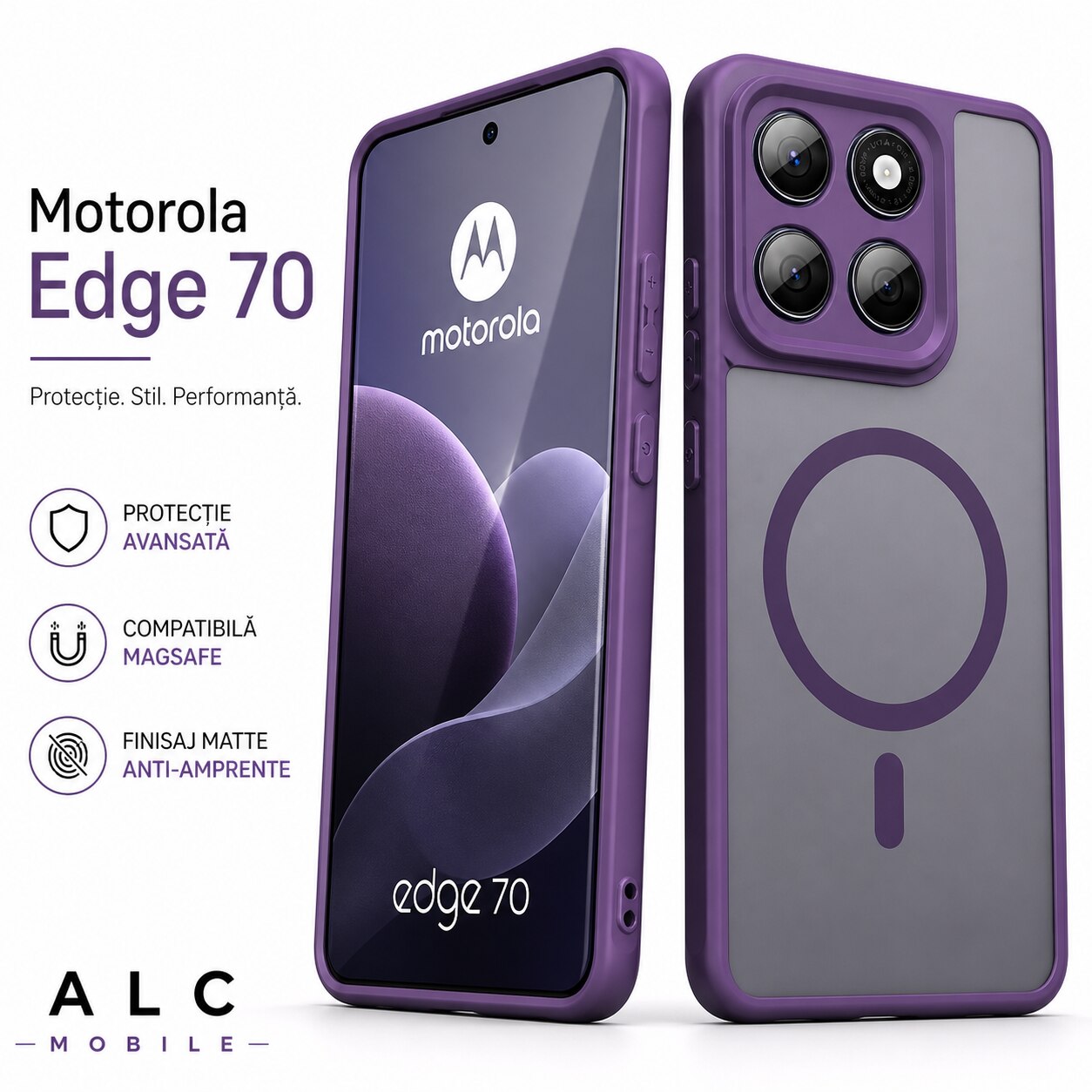 Husa pentru Motorola Edge 70, Matte MagSafe, Protectie 360, Anti-Soc, Protectie Camera, Mov