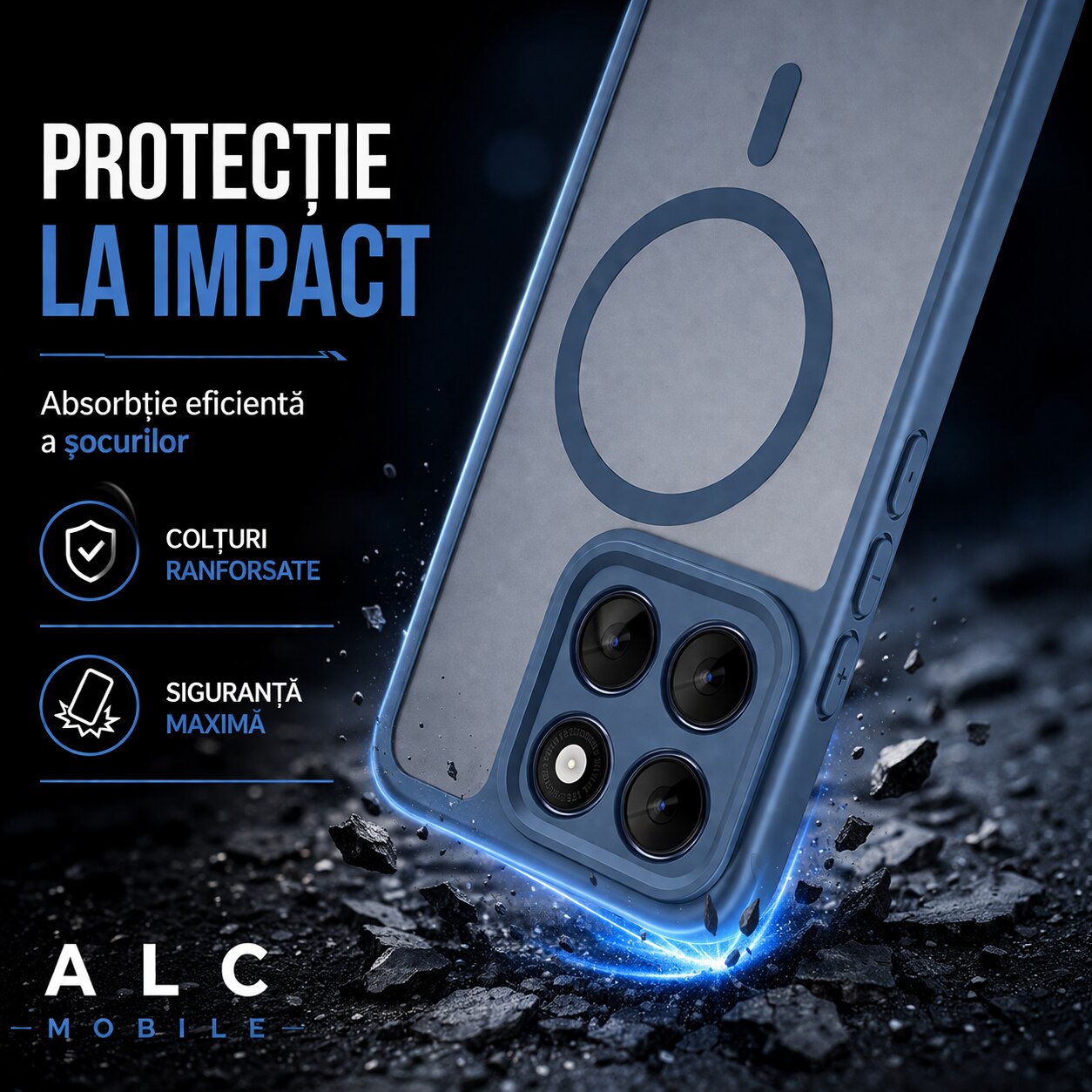 Husa pentru Motorola Edge 70, Matte MagSafe, Protectie 360, Anti-Soc, Protectie Camera, Albastru