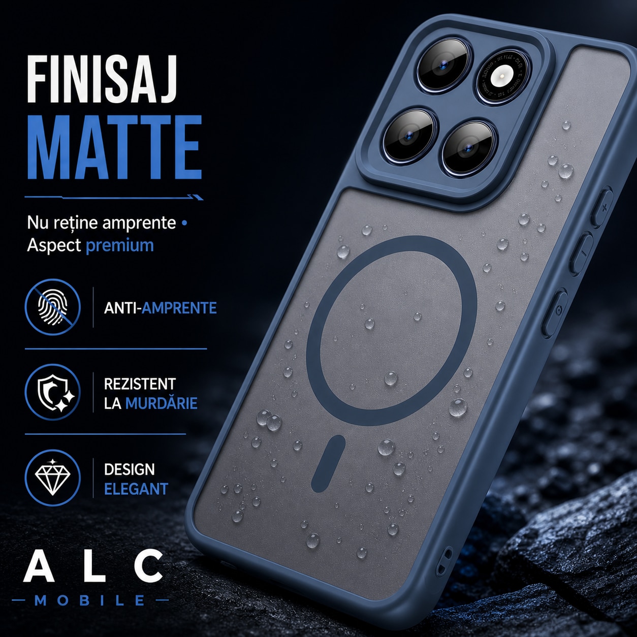 Husa pentru Motorola Edge 70, Matte MagSafe, Protectie 360, Anti-Soc, Protectie Camera, Albastru