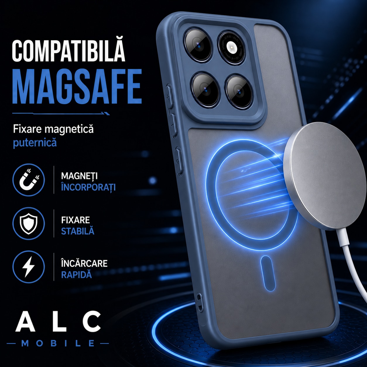 Husa pentru Motorola Edge 70, Matte MagSafe, Protectie 360, Anti-Soc, Protectie Camera, Albastru