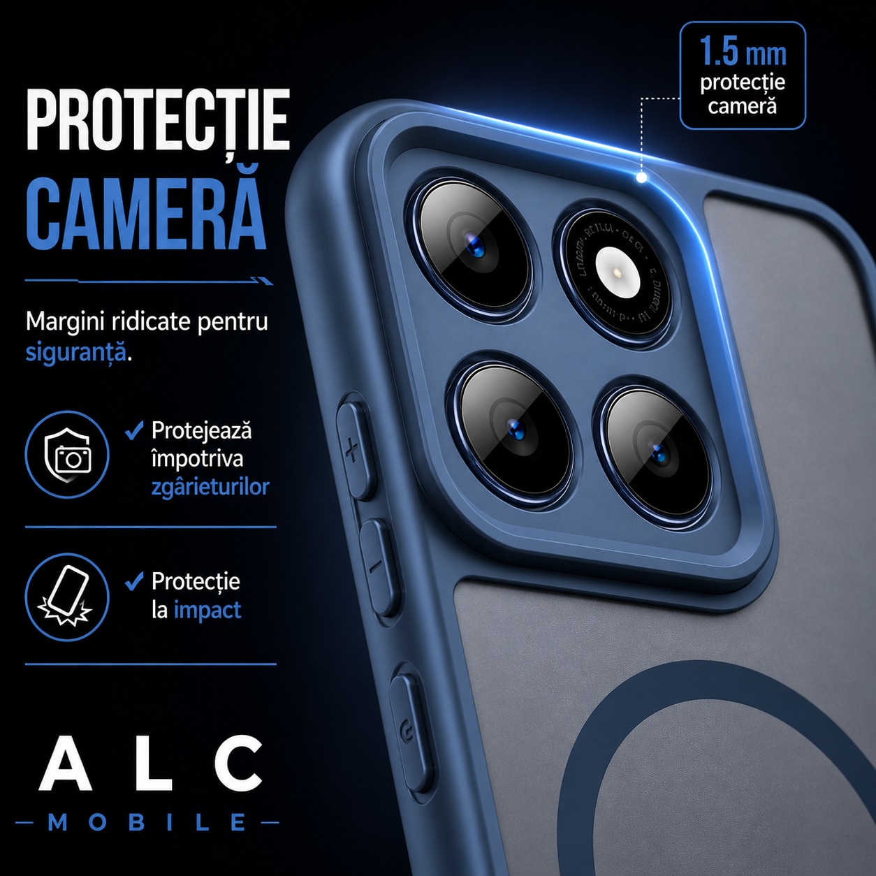 Husa pentru Motorola Edge 70, Matte MagSafe, Protectie 360, Anti-Soc, Protectie Camera, Albastru