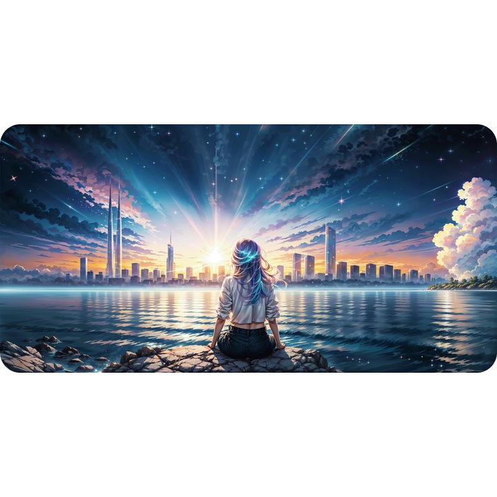 Mousepad Deskmat Urban girl surreal 800x400x4 mm margini cusute Oktane