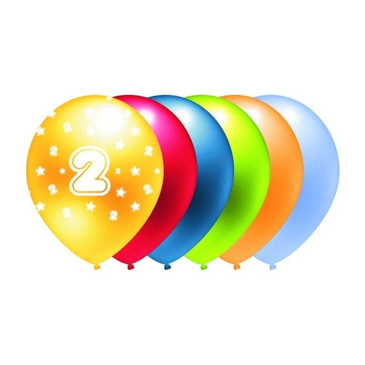 Baloane latex GoParty cu imprimeu cifra 2, metalizate, multicolor, 5 bucati