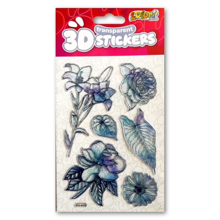 Penmate 3D átlátszó, többszínű virágos dekoratív matricák 11x20cm