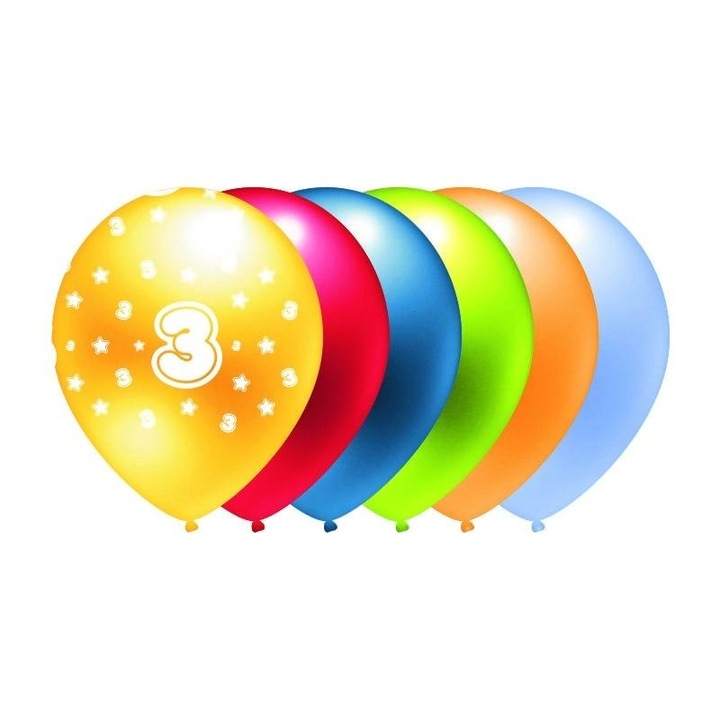 GoParty fémhatású latex lufi szett '3' mintával, többszínű, 5 db, 30 cm