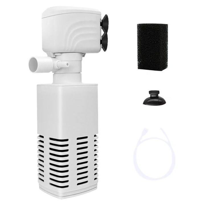 Filtru intern submersibil, Debit 350L/h, Ultra-silentios, Burete filtrare, Ideal pentru acvarii mici si medii, 3.5W, Alb