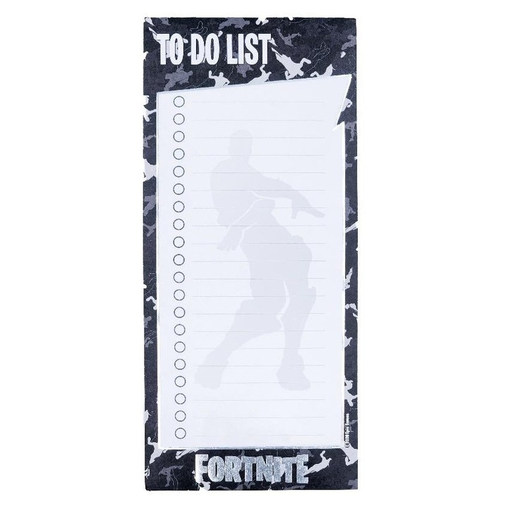 Lista magnetica pentru frigider Artesania Cerda Fortnite, bloc notes cu magnet si pagini To Do, produs licentiat, Multicolor, 210x99 mm