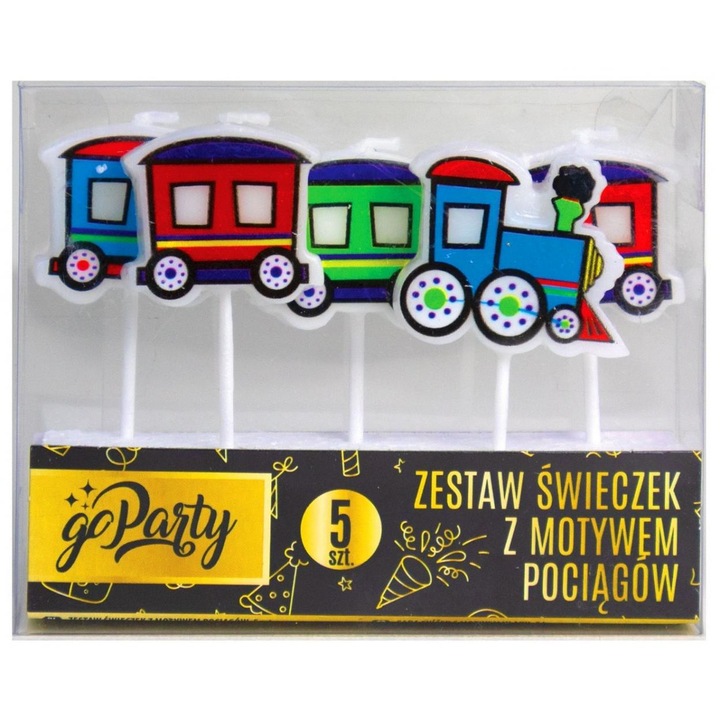 Set 5 lumanari tort tren GoParty multicolor cu piker