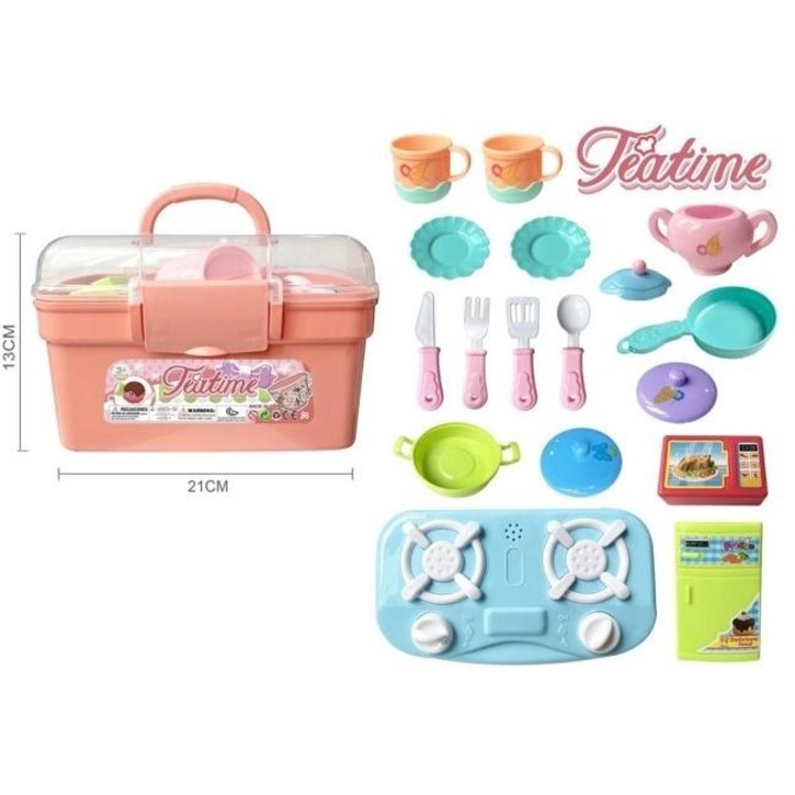 Set bucatarie copii Merkpol valiza accesorii ceai multicolor 0x15x22cm