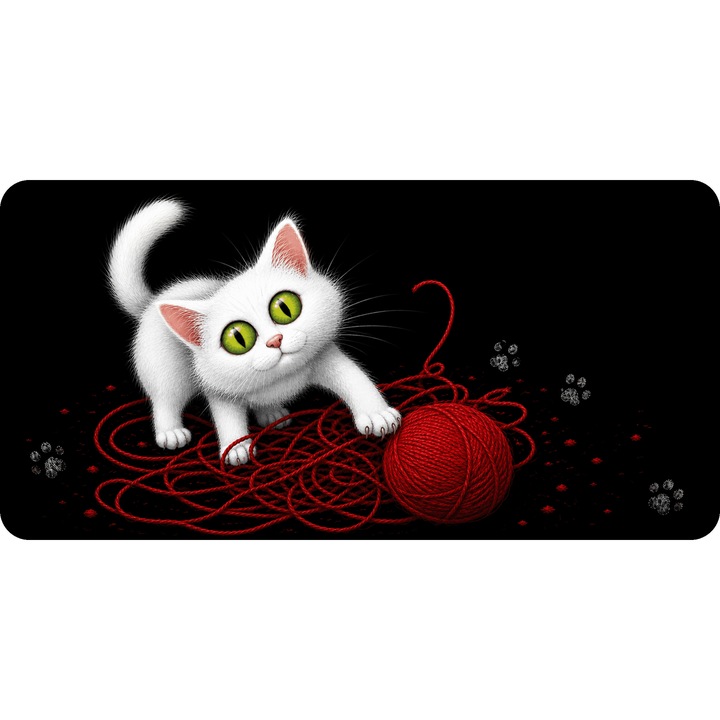 Mousepad Deskmat Playful kitten and red yard 800x400x4 mm margini cusute Oktane