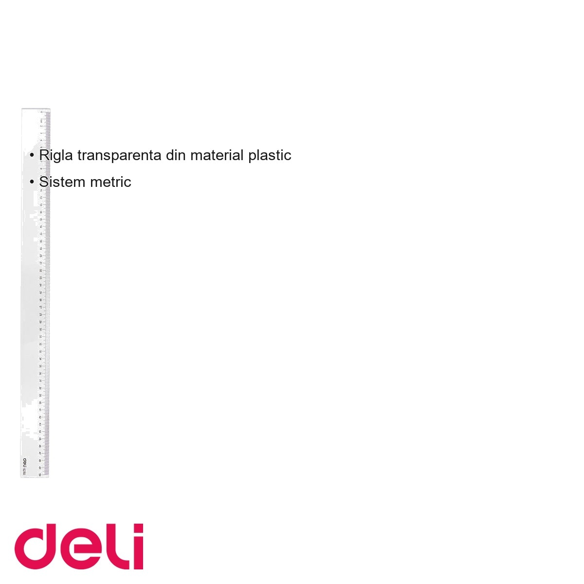 Rigla transparenta Deli 50 cm, plastic, sistem metric, pentru scoala si ...