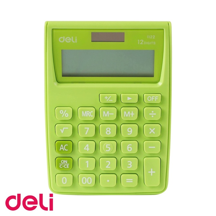 Calculator de buzunar Deli 1122, 12 cifre, alimentare dubla, pentru birou si uz fiscal